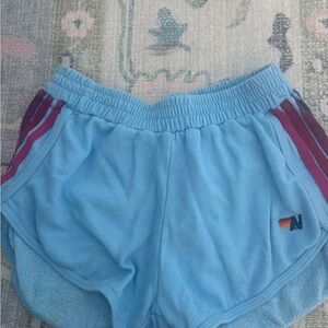 Aviator Nation Light Blue Athletic Shorts with Burgundy Stripes